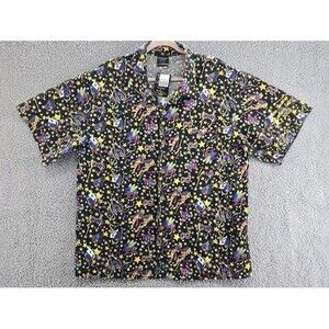 Mardi Gras Shirt Mens Large Toucan Dance Fast Lane Button Up Masks Vintage